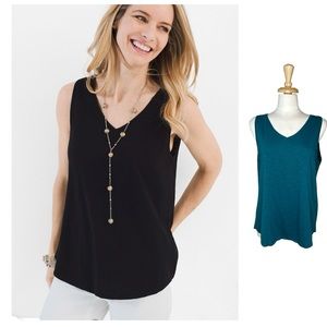 CHICO’S 3 Tank Slub V-Neck Lightweight Teal XL Cotton Sleeveless